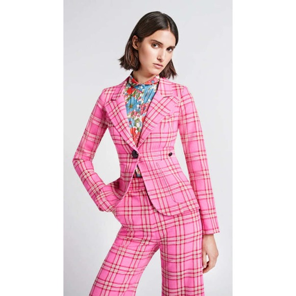 SMYTHE Duchess Blazer Jacket Pink Plaid size 8 - Picture 4 of 4